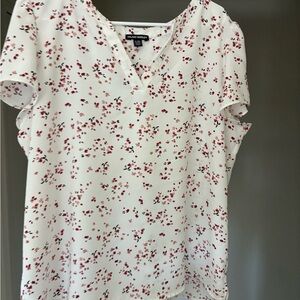 Hilary Radley White Blouse with Red Floral Pattern